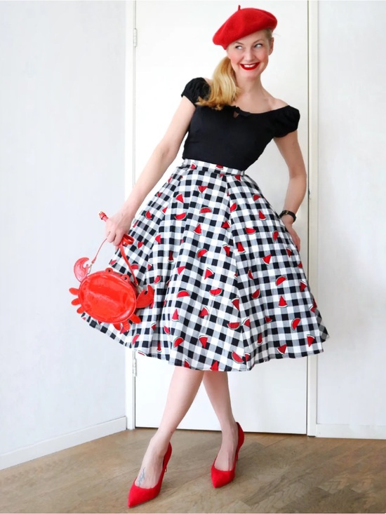 Collectif Dresses & Skirts - Collectif watermelon print gingham retro skirt